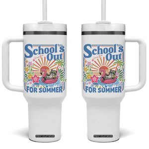School's Out For Summer Tumbler With Handle Funny Raccoon Last Day of School Teacher TS14 One Size: 40 oz White Print Your Wear
