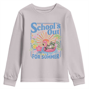 School's Out For Summer Youth Sweatshirt Funny Raccoon Last Day of School Teacher TS14 Ice Gray Print Your Wear