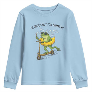 School's Out For Summer Youth Sweatshirt Funny Frog Last Day of School Teacher TS14 Light Blue Print Your Wear
