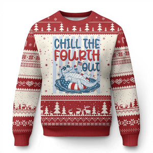 Chill The Fourth Out Ugly Christmas Sweater Funny Alligator 4th Of July TS14 Beige Red Print Your Wear