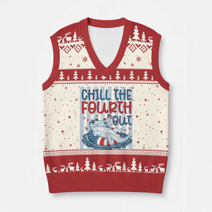 Chill The Fourth Out V-Neck Knit Sweater Vest Funny Alligator 4th Of July TS14 Beige Red Print Your Wear