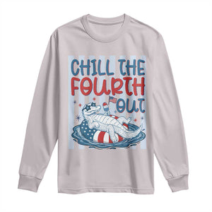 Chill The Fourth Out Long Sleeve Shirt Funny Alligator 4th Of July TS14 Ice Gray Print Your Wear