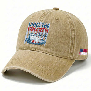 Chill The Fourth Out Washed Cotton Baseball Cap Funny Alligator 4th Of July TS14 Print Your Wear