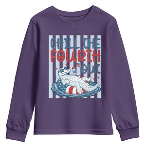 Chill The Fourth Out Youth Sweatshirt Funny Alligator 4th Of July TS14 Purple Print Your Wear