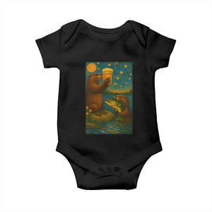 Funny Otter Drinking Beer Baby Onesie Van Gogh Starry Night TS14 Black Print Your Wear