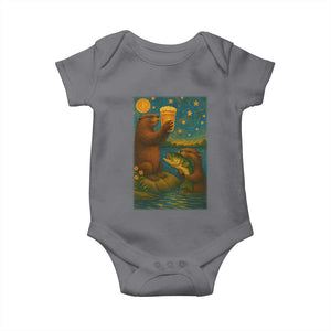 Funny Otter Drinking Beer Baby Onesie Van Gogh Starry Night TS14 Charcoal Print Your Wear