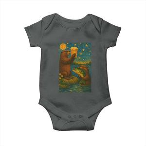 Funny Otter Drinking Beer Baby Onesie Van Gogh Starry Night TS14 Dark Heather Print Your Wear
