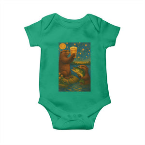 Funny Otter Drinking Beer Baby Onesie Van Gogh Starry Night TS14 Irish Green Print Your Wear