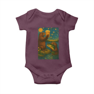 Funny Otter Drinking Beer Baby Onesie Van Gogh Starry Night TS14 Maroon Print Your Wear