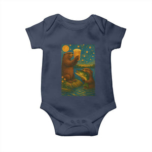 Funny Otter Drinking Beer Baby Onesie Van Gogh Starry Night TS14 Navy Print Your Wear