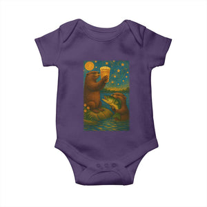 Funny Otter Drinking Beer Baby Onesie Van Gogh Starry Night TS14 Purple Print Your Wear