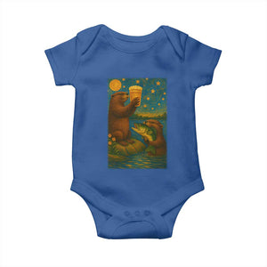 Funny Otter Drinking Beer Baby Onesie Van Gogh Starry Night TS14 Royal Blue Print Your Wear