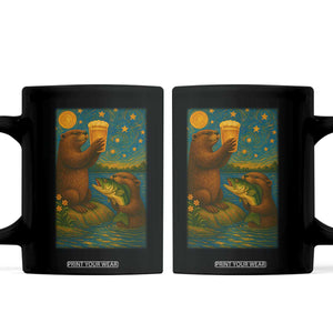Funny Otter Drinking Beer Coffee Mug Van Gogh Starry Night TS14 Black Print Your Wear
