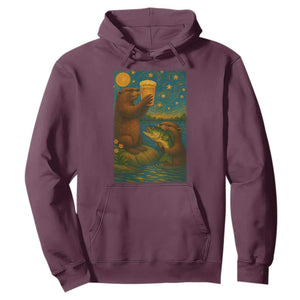 Funny Otter Drinking Beer Hoodie Van Gogh Starry Night TS14 Maroon Print Your Wear