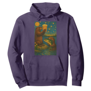 Funny Otter Drinking Beer Hoodie Van Gogh Starry Night TS14 Purple Print Your Wear