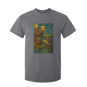 Funny Otter Drinking Beer T Shirt For Kid Van Gogh Starry Night TS14 Charcoal Print Your Wear