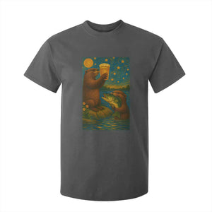 Funny Otter Drinking Beer T Shirt For Kid Van Gogh Starry Night TS14 Dark Heather Print Your Wear