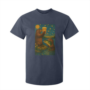 Funny Otter Drinking Beer T Shirt For Kid Van Gogh Starry Night TS14 Navy Print Your Wear