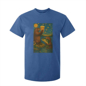 Funny Otter Drinking Beer T Shirt For Kid Van Gogh Starry Night TS14 Royal Blue Print Your Wear