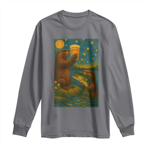 Funny Otter Drinking Beer Long Sleeve Shirt Van Gogh Starry Night TS14 Charcoal Print Your Wear