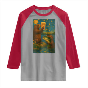Funny Otter Drinking Beer Raglan Shirt Van Gogh Starry Night TS14 Sport Gray Red Print Your Wear