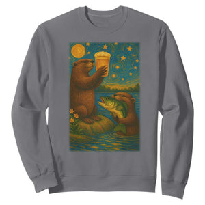 Funny Otter Drinking Beer Sweatshirt Van Gogh Starry Night TS14 Charcoal Print Your Wear