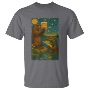 Funny Otter Drinking Beer T Shirt Van Gogh Starry Night TS14 Charcoal Print Your Wear