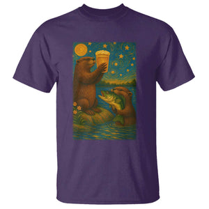 Funny Otter Drinking Beer T Shirt Van Gogh Starry Night TS14 Purple Print Your Wear