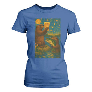 Funny Otter Drinking Beer T Shirt For Women Van Gogh Starry Night TS14 Royal Blue Print Your Wear