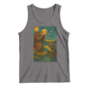 Funny Otter Drinking Beer Tank Top Van Gogh Starry Night TS14 Deep Heather Print Your Wear
