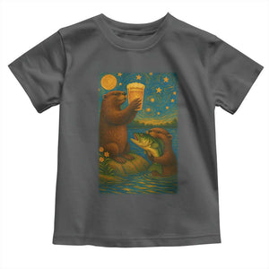 Funny Otter Drinking Beer Toddler T Shirt Van Gogh Starry Night TS14 Dark Heather Print Your Wear