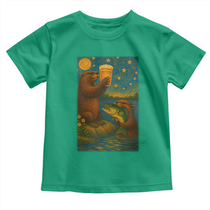 Funny Otter Drinking Beer Toddler T Shirt Van Gogh Starry Night TS14 Irish Green Print Your Wear