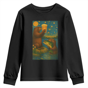 Funny Otter Drinking Beer Youth Sweatshirt Van Gogh Starry Night TS14 Black Print Your Wear