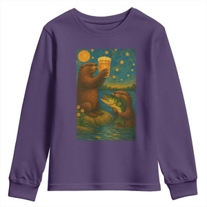 Funny Otter Drinking Beer Youth Sweatshirt Van Gogh Starry Night TS14 Purple Print Your Wear