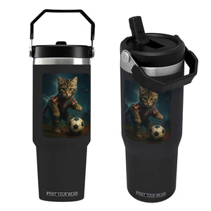 Funny Cat Soccer Ball Flip Straw Tumbler Cute Kitty Football Player Lover TS14 One Size: 30 oz Black Print Your Wear