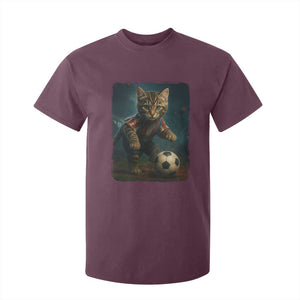Funny Cat Soccer Ball T Shirt For Kid Cute Kitty Football Player Lover TS14 Maroon Print Your Wear