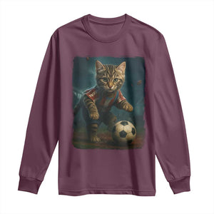 Funny Cat Soccer Ball Long Sleeve Shirt Cute Kitty Football Player Lover TS14 Maroon Print Your Wear