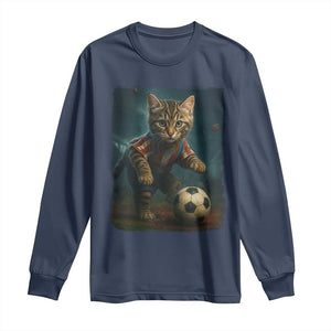 Funny Cat Soccer Ball Long Sleeve Shirt Cute Kitty Football Player Lover TS14 Navy Print Your Wear