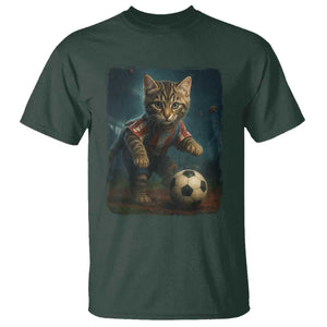 Funny Cat Soccer Ball T Shirt Cute Kitty Football Player Lover TS14 Dark Forest Green Print Your Wear