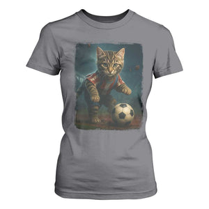 Funny Cat Soccer Ball T Shirt For Women Cute Kitty Football Player Lover TS14 Charcoal Print Your Wear