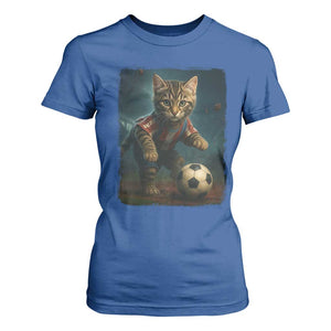 Funny Cat Soccer Ball T Shirt For Women Cute Kitty Football Player Lover TS14 Royal Blue Print Your Wear