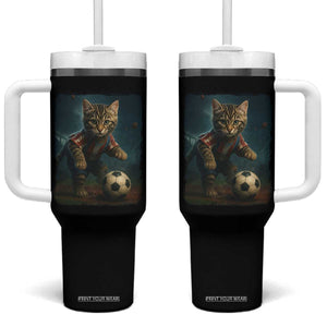 Funny Cat Soccer Ball Tumbler With Handle Cute Kitty Football Player Lover TS14 One Size: 40 oz Black Print Your Wear