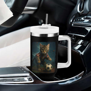Funny Cat Soccer Ball Tumbler With Handle Cute Kitty Football Player Lover TS14 Print Your Wear