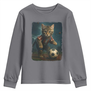Funny Cat Soccer Ball Youth Sweatshirt Cute Kitty Football Player Lover TS14 Charcoal Print Your Wear
