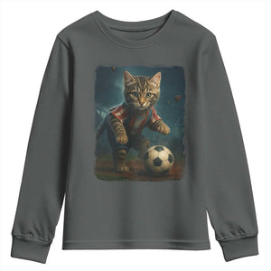 Funny Cat Soccer Ball Youth Sweatshirt Cute Kitty Football Player Lover TS14 Dark Heather Print Your Wear