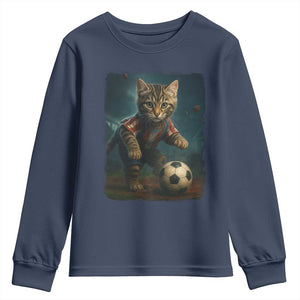 Funny Cat Soccer Ball Youth Sweatshirt Cute Kitty Football Player Lover TS14 Navy Print Your Wear