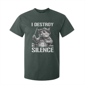 Funny Cat Rock Band Drummer T Shirt For Kid I Destroy Silence TS14 Dark Forest Green Print Your Wear