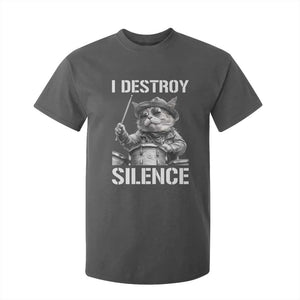 Funny Cat Rock Band Drummer T Shirt For Kid I Destroy Silence TS14 Dark Heather Print Your Wear