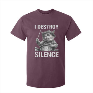 Funny Cat Rock Band Drummer T Shirt For Kid I Destroy Silence TS14 Maroon Print Your Wear