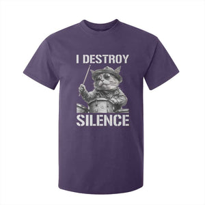 Funny Cat Rock Band Drummer T Shirt For Kid I Destroy Silence TS14 Purple Print Your Wear